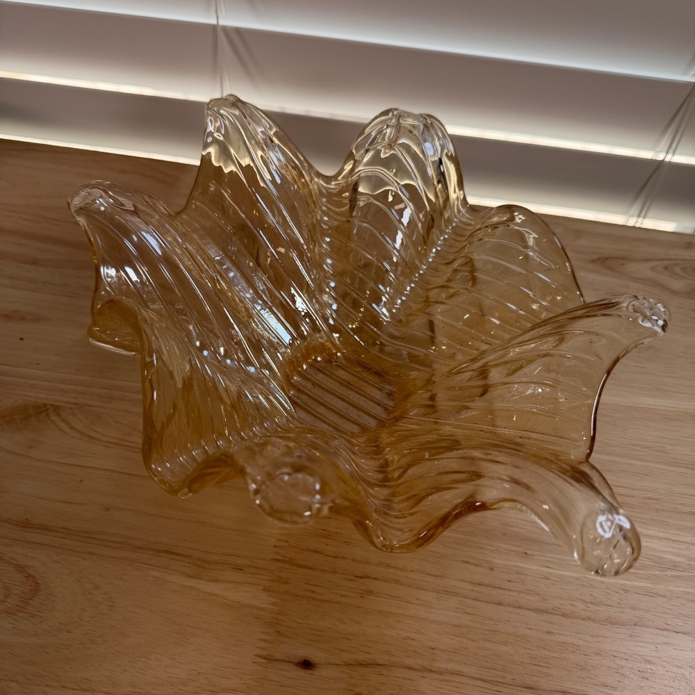 Vintage Antica Cristalleria‎ Hand Blown Champagne Italian Art Glass Flower Bowl